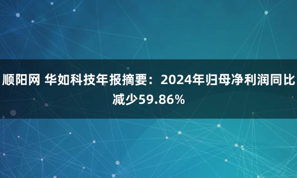 顺阳网 华如科技年报摘要：2024年归母净利润同比减少59.86%